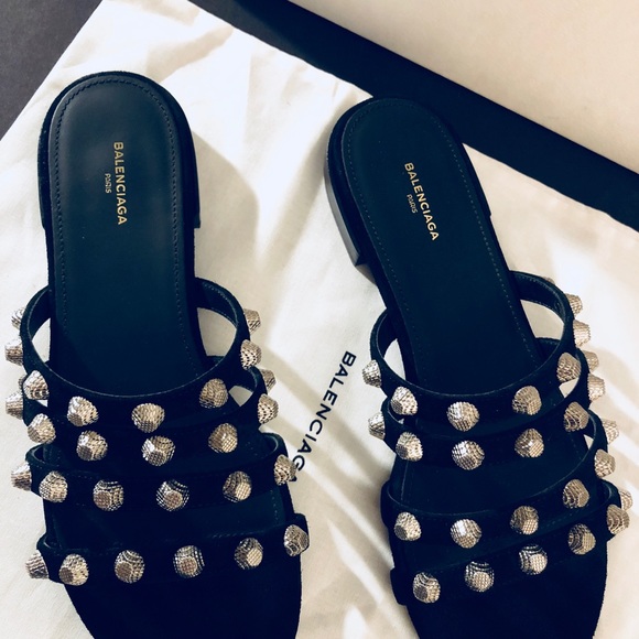 Balenciaga Shoes - Balenciaga Studded Suede Slide Sandal
